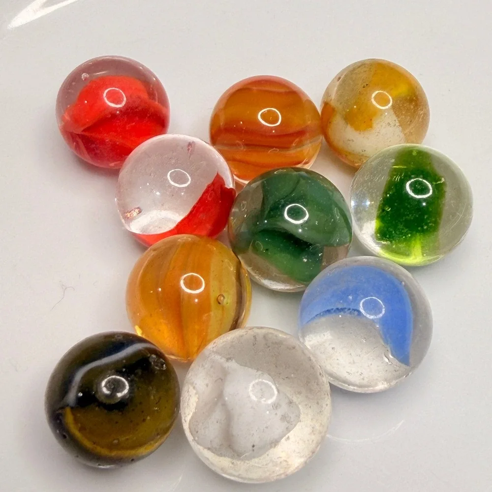 Vintage Mixed Glass Marbles Lot (10) – Trans Swirls, Clearies – Mid Century